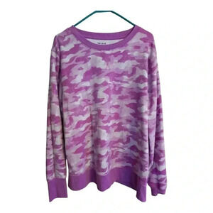 Tek Gear Pink Purple‎ Camouflage Crew Neck Sweatshirt Keyhole Thumb Opening XXL